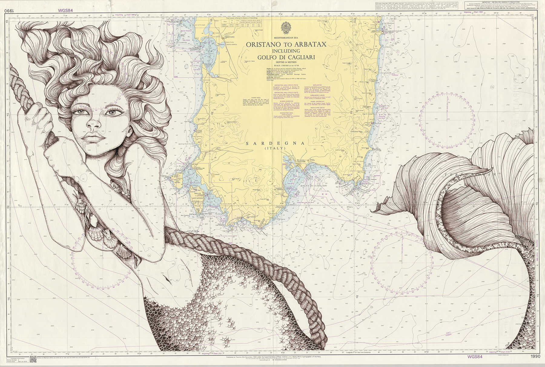 Claudia Mae Art NZ drawings on navigational charts 