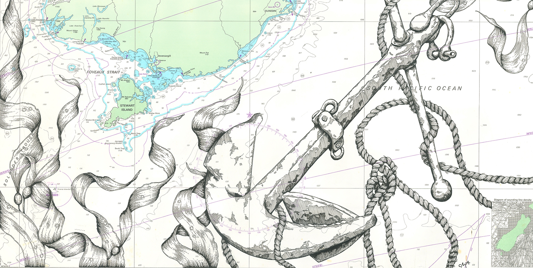 anchor detail from line art drawing deep down by nz artist claudia mae 